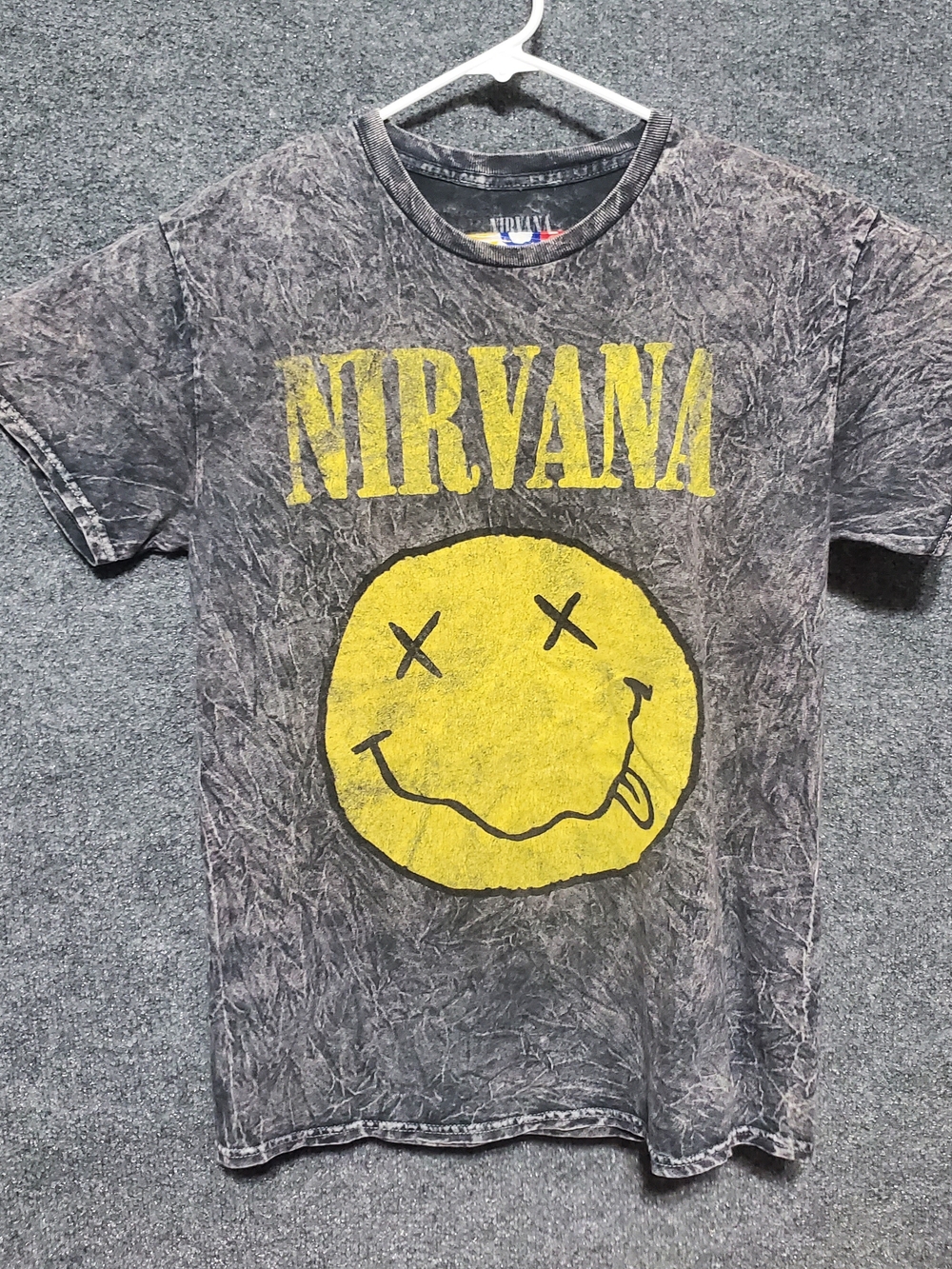 Nirvana Dead Smiley Face Acid Wash Shirt Mens Medium Gray Grunge Rock Band Retro